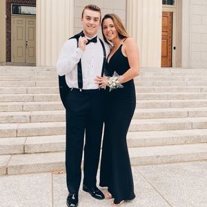 Black Prom Dress with Gold Chain Straps
